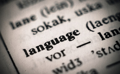 Word Language from the old English dictionary. Close up, shallow depth of field, selective focus.
