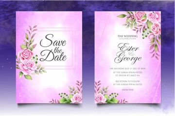 Obraz premium Watercolor splash floral wedding invitation template