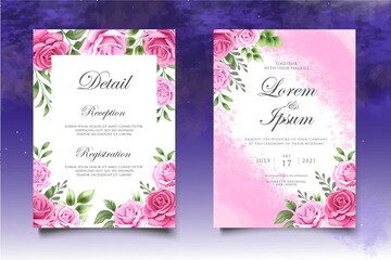 Watercolor splash floral wedding invitation template