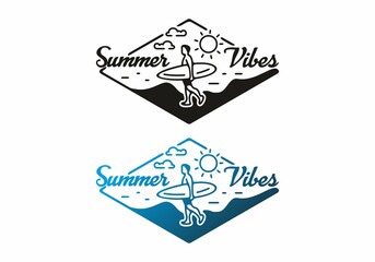 Blue and black color of summer vibes line art illustration