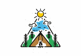 Colorful triangle shape of camping activity line art illustration