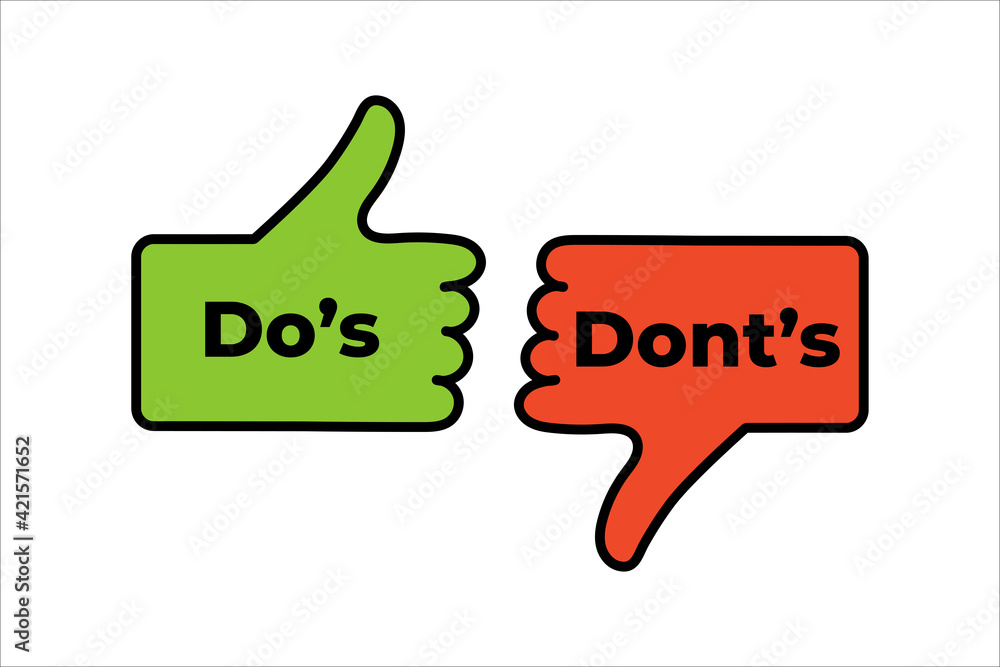 Poster do's and don'ts like thumbs up or down. flat thumb up symbol minimal round logotype element set grap