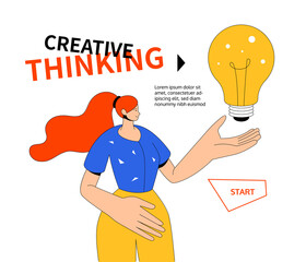 Creative thinking - modern colorful line design style web banner