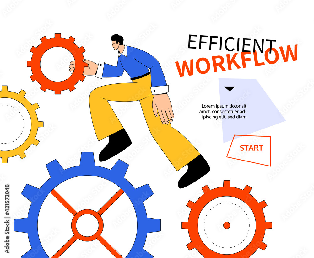 Poster efficient workflow - modern colorful flat design style web banner