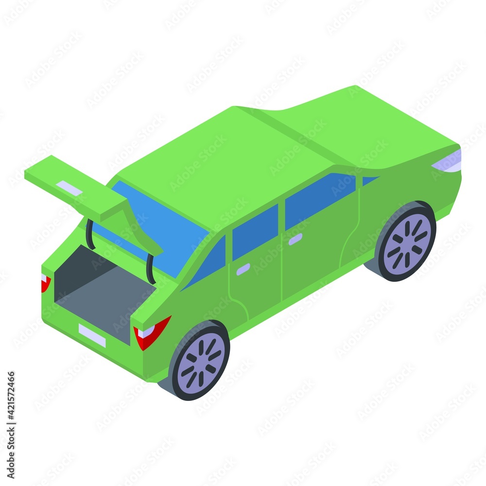 Poster green trunk car icon. isometric of green trunk car vector icon for web design isolated on white back