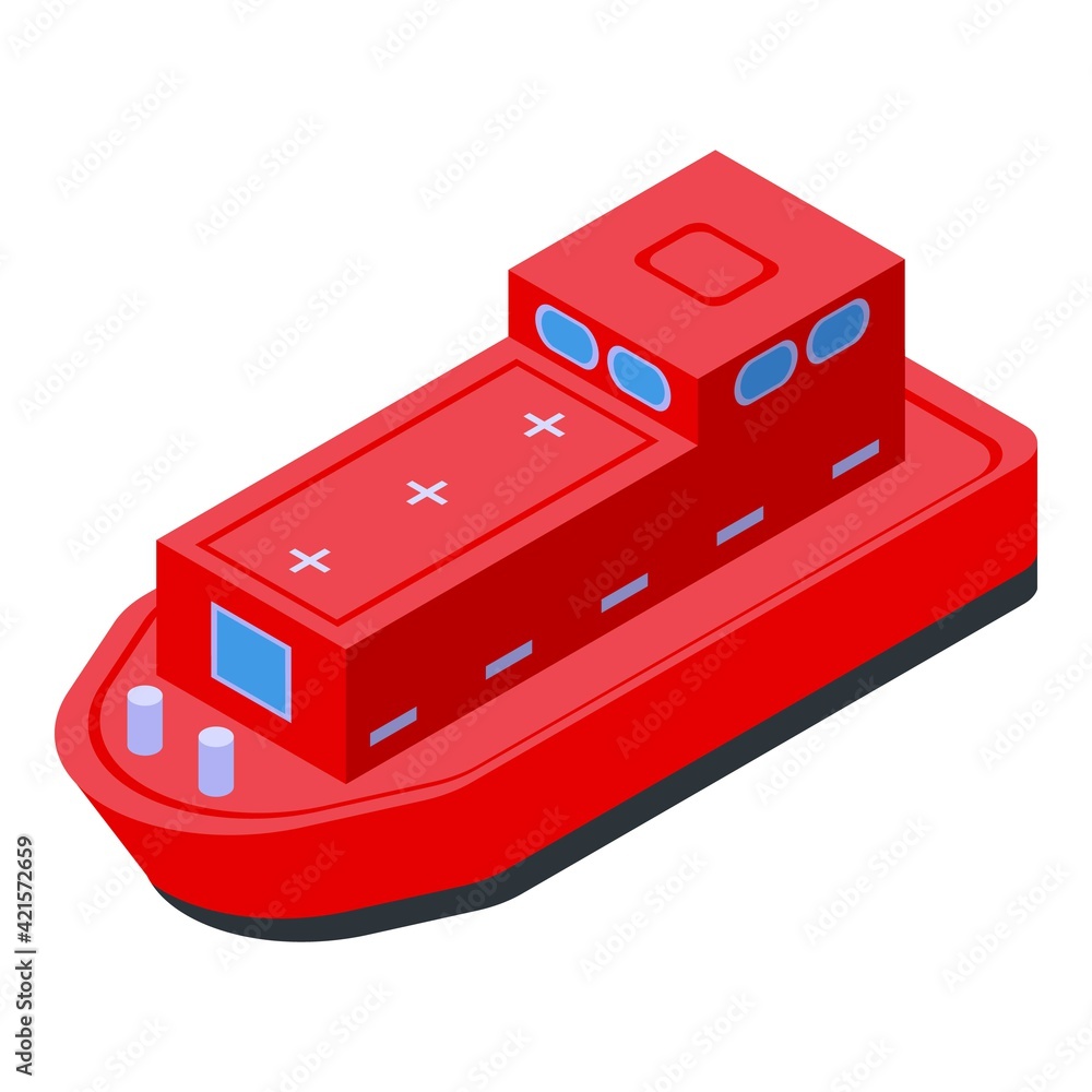 Poster red rescue ship icon. isometric of red rescue ship vector icon for web design isolated on white back