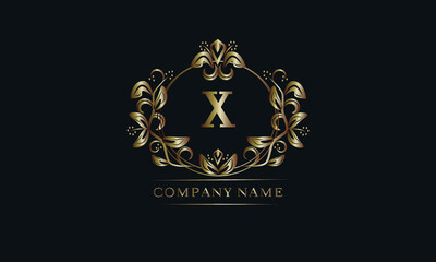 Vintage bronze logo with the letter X. Elegant monogram, business sign, identity for a hotel, restaurant, jewelry.