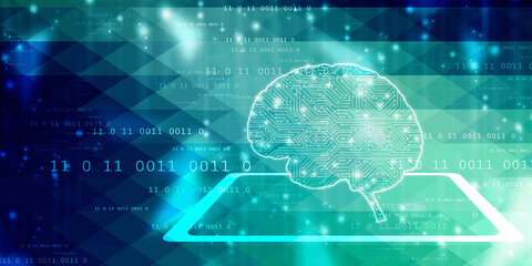 Fototapeta premium 2d illustration Concept of thinking, background with brain, Abstract Artificial intelligence. Technology web background 