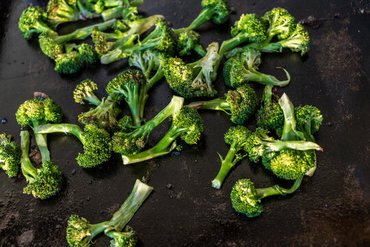 Grilled Broccoli On A Flat Outdoor Griddle