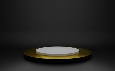 3D Rendering - Illustration white marble pedestal isolated on black background, modern minimal concept, empty stage, abstract geometry shape pastel color, Cosmetic background for product presentation.