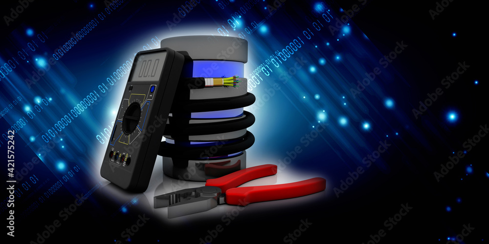 Aufkleber 3d rendering fiber optical cable detail connected database with multi meter near cutting player