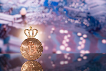 Bitcoin leadership business concept. Financial triumph, victory for cryptocurrency, high achievements on the stock exchange. 