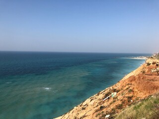 Fototapeta na wymiar Israel view of the Mediterranean Sea from the top of the cliff