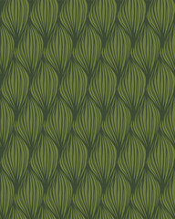 Leaves drawn with line-art placed close to form a thick woven pattern in green palette. Simple nature seamless vector pattern. Great for home décor, fabric, wallpaper, gift-wrap, stationery, etc.