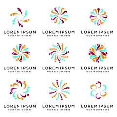 set of people community logo design vector