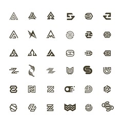 set of abstract geomeric lettering logo