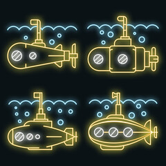 Periscope icon set. Outline set of periscope vector icons neon color on black