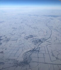view of Russia in winter from the plane window