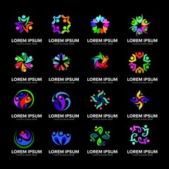 set of people community , teamwork , success logo design vector