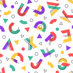 Seamless vector pattern with colorful creative graphical english letters.