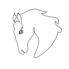 Obraz premium Vector hand-drawn horse head with one black line. Logo, symbol, icon, tattoo