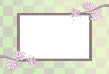 桜　背景　市松模様　メッセージ　カード　年賀状　文字入力　素材