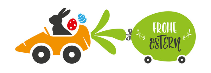 Frohe Ostern - Vektor Illustration - Banner mit Osterdekoration und deutschem Text