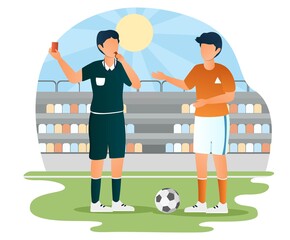 Fototapeta premium Football soccer player of teammates referee.