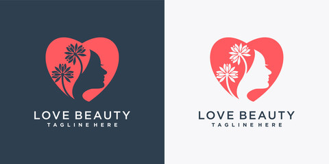 Beauty logo design with creative love concept