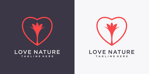 Nature logo design template with creative love concept