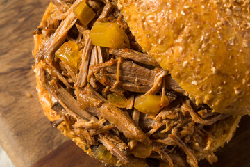 Homemade Pot Roast Shredded Beef Sandwich