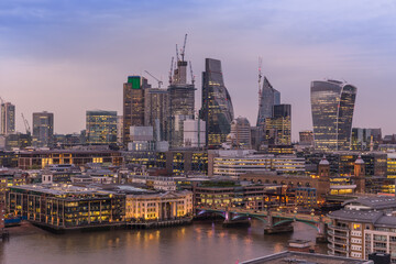 Panorama of London over the Thames in the evening