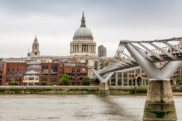 Fototapeta na wymiar St Paul's Cathedral and the Millennium Bridge in London