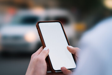 Anonymous lady checking notifications on smartphone