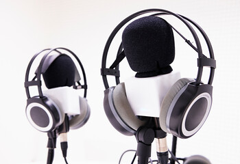 Fototapeta na wymiar Microphones and headphones in recording studio