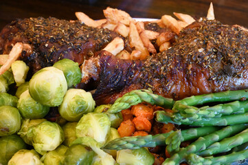 Roasted Turkey with broccoli, carrot, asparagus and chips