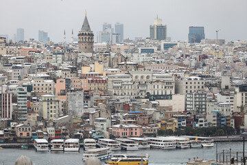 Fototapeta premium Suleymaniye Bath Roofs and Galata District in Istanbul, Turkey