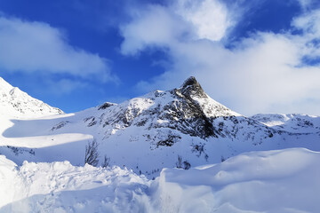 Stormoa snowy peak in northern Norway in winter