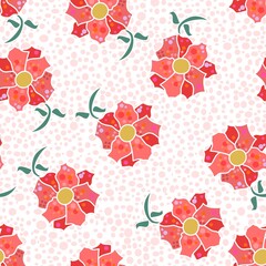 Sweet Scattered Red Floral Repeat Pattern With Polka Dots