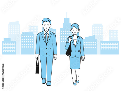 通勤 出勤 歩く 会社員 スーツ姿 男女 全身 イラスト素材 Adult Wall Mural Adu Senryu