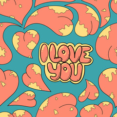 seamless background with hearts and the inscription I love you, cute romantic pattern for lovers, for congratulations. for romantic prints, textiles or greeting paper.