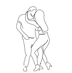 Latin American dances. Elegant couple dancing salsa, bachata. Retro style. Line drawing for printing T-shirts, and cosmetics