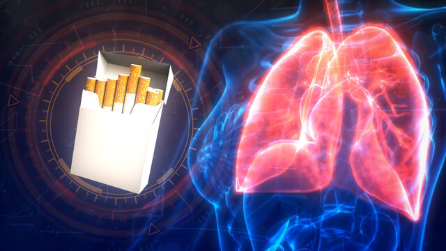 human lungs problems by cigarettes, cg medicine 3d illustration
