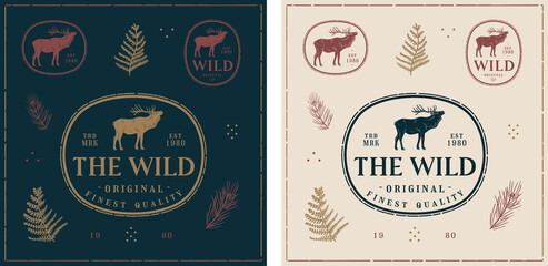 Obraz premium Wild Deer vintage retro trendy logo set template