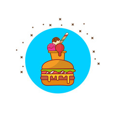 Burger with Ice Cream, fast food burger soda ice cream, Soda and French Fries Combo. Fast Food Logo. Cafe and Restaurant Menu