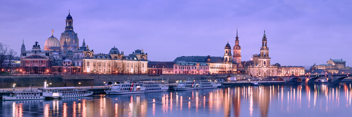 Night panorama of Dresden Old town