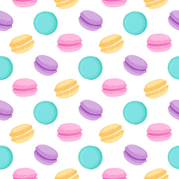 Seamless pattern with multicolored macaroons. Macaroon - French confection of egg whites, icing sugar, ground almonds and food coloring.  Beautiful design for decor, wrapping paper etc.