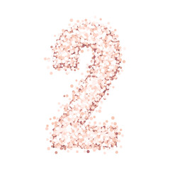 Beautiful number two of pink gold glitter isolated on a white background. Design for baby birthday cards, invitations, posters etc.