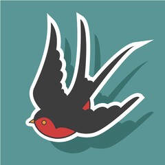 Vector design icon. Tattoo sticker of bird in old school style