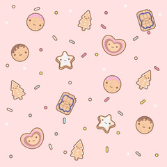 Cute pattern with cookies on a pink background.

